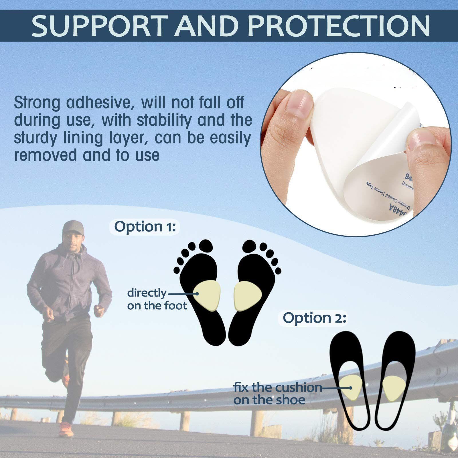 Syhood metatarsal pad adhesive backing offers secure placement during wear