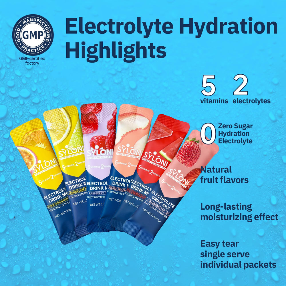 Syloni electrolytes mixed flavors pack showing variety for hydration