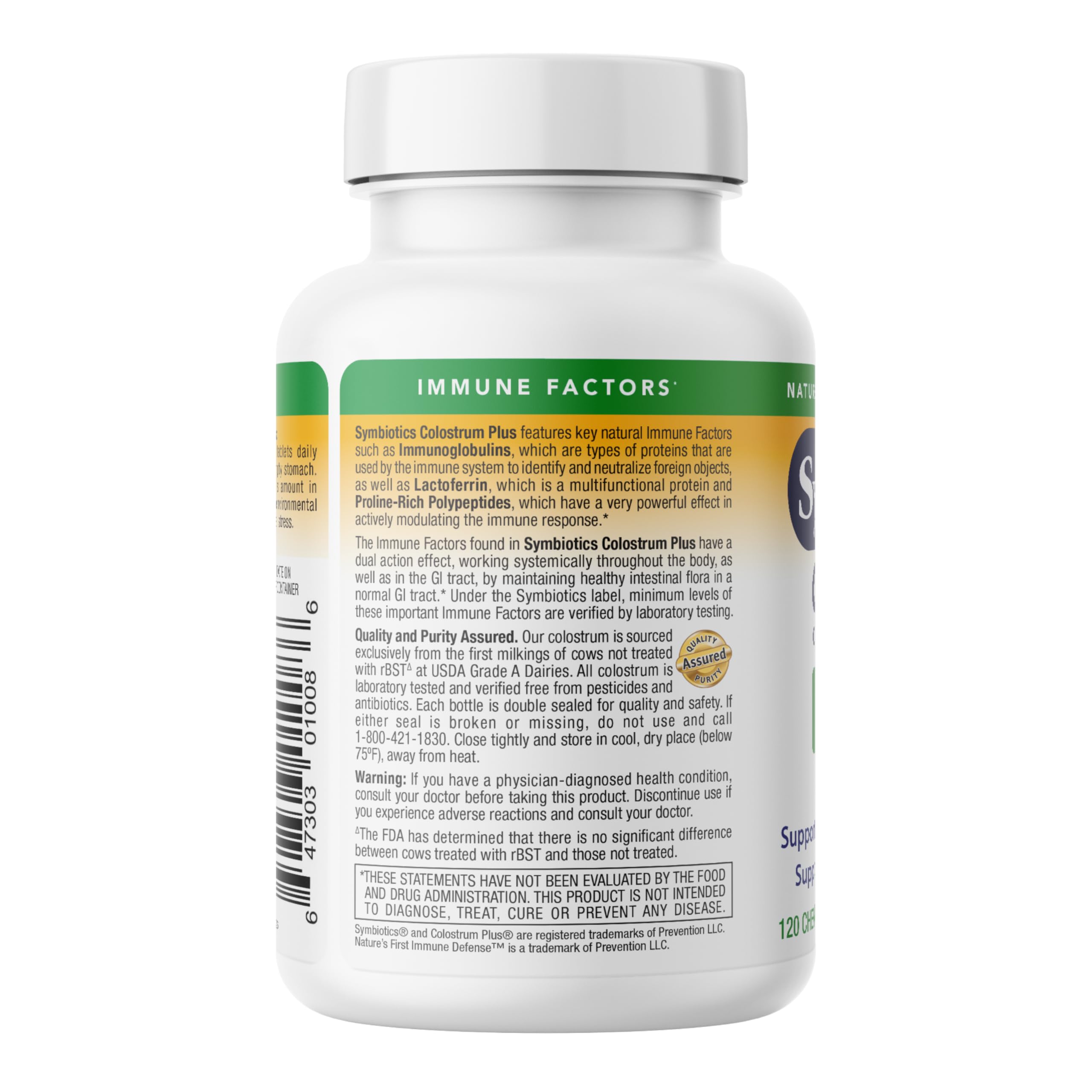 Symbiotics Colostrum Chewables Plus digestive-support-graphic hints at gut-friendly benefits.
