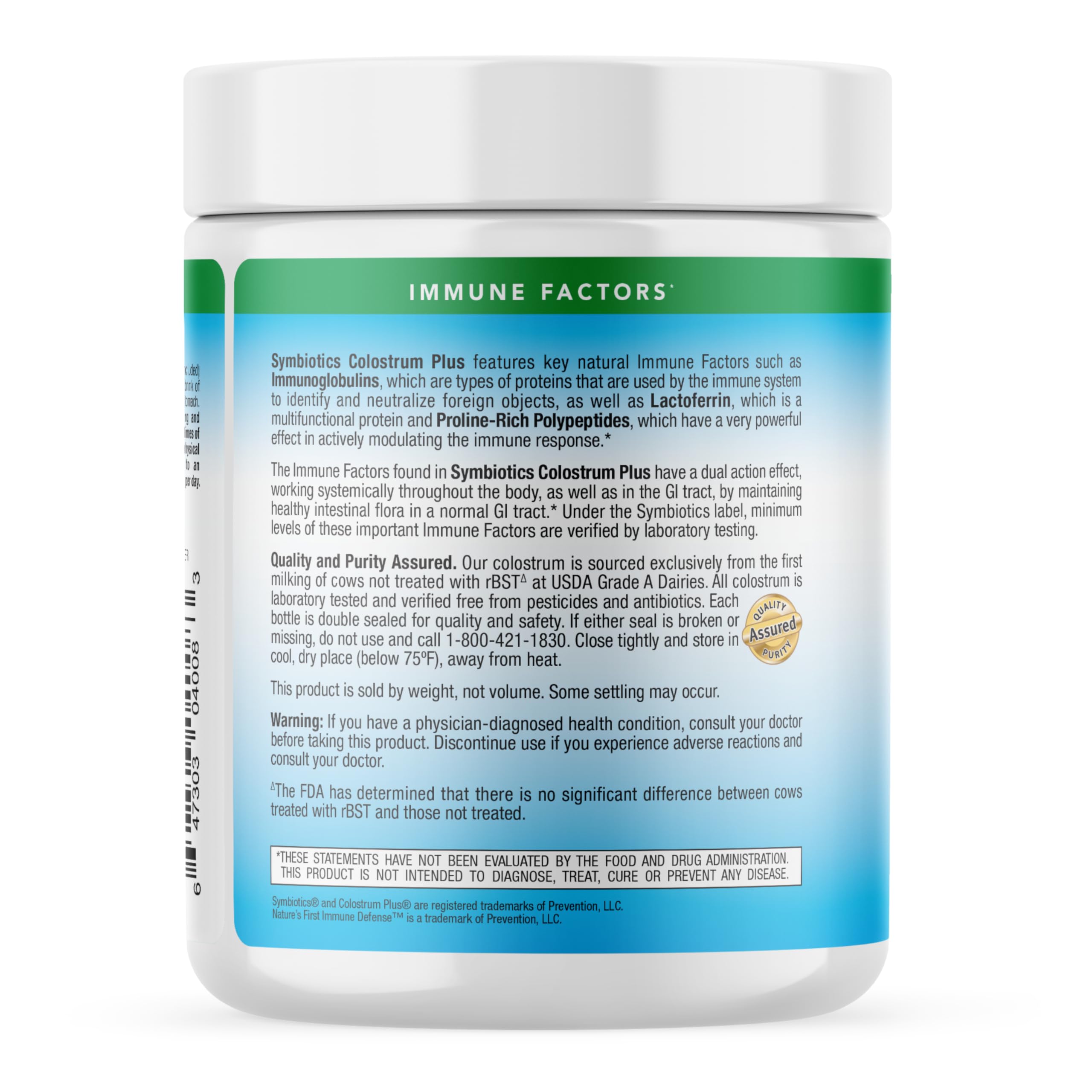 Symbiotics Colostrum Plus powder dissolving in water for quick, convenient use