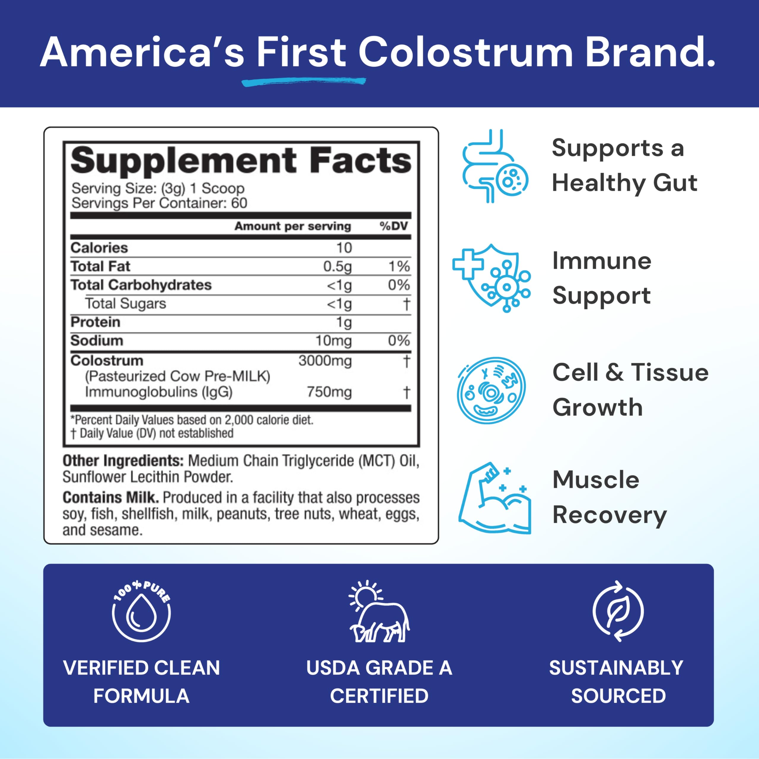 Symbiotics Colostrum Plus scoop shown for easy, accurate dosing at home
