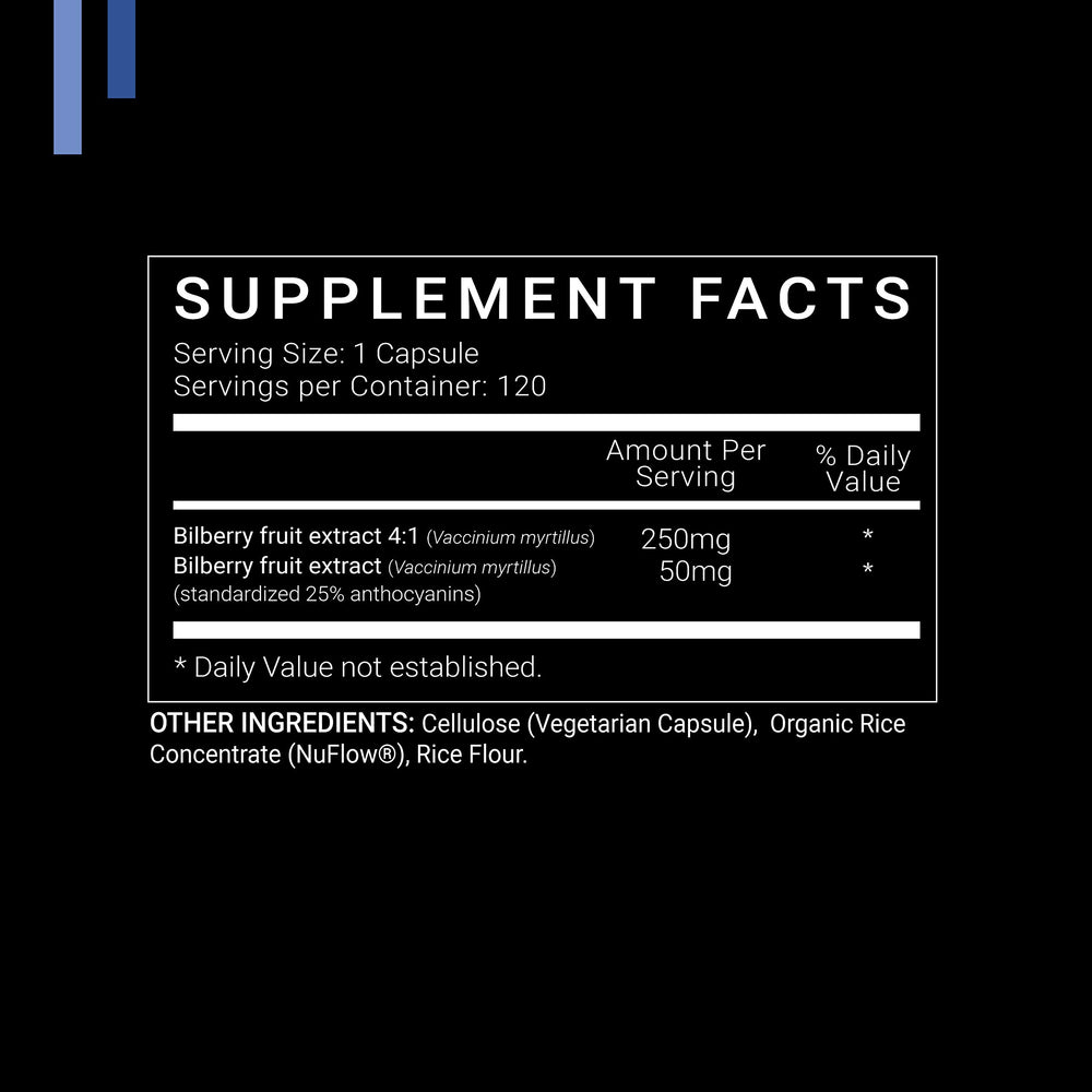 SYMNUTRITION Bilberry Extract bottle back with ingredients and dosage details