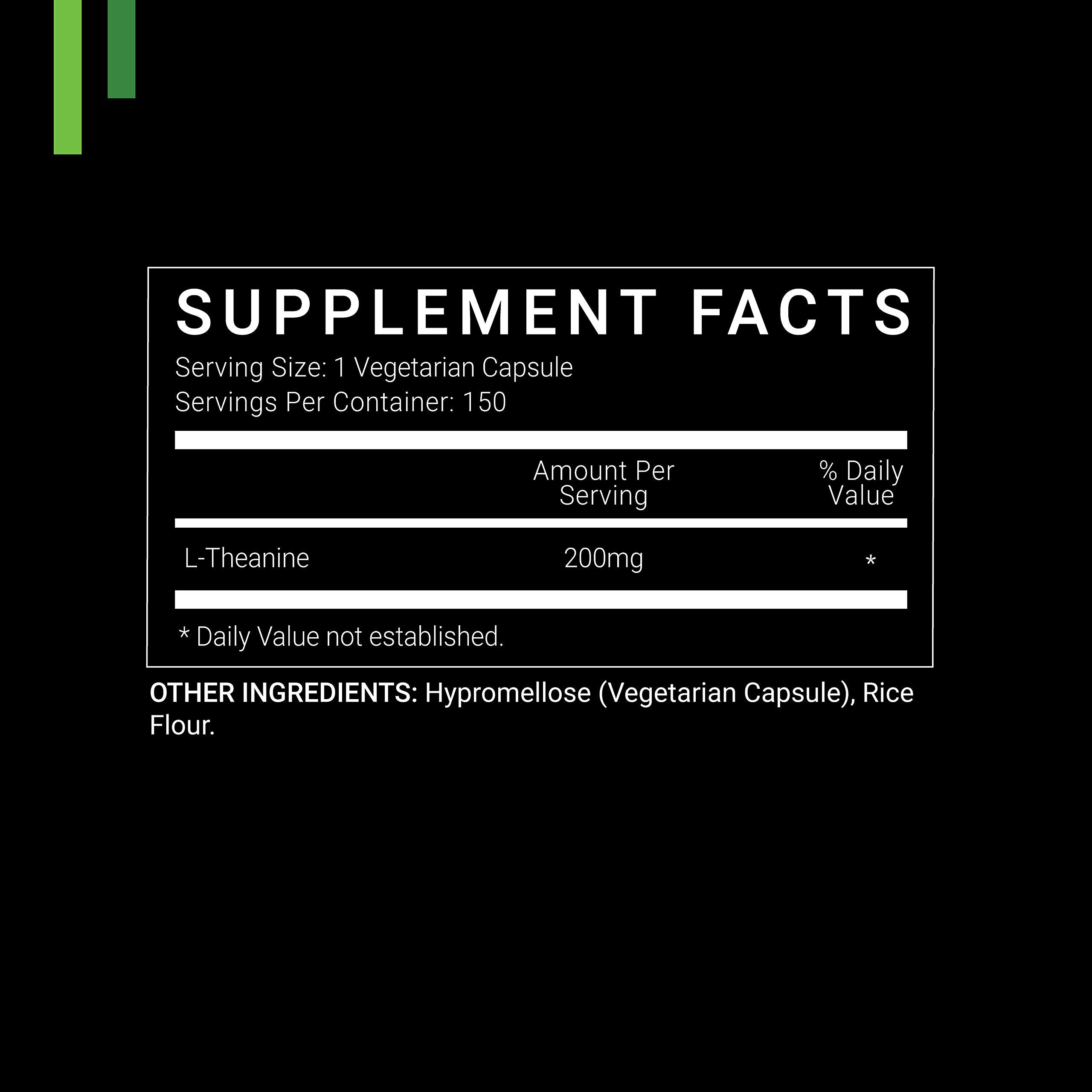 SYMNUTRITION L-Theanine bottle side label highlights vegan, gluten-free and non-GMO features.
