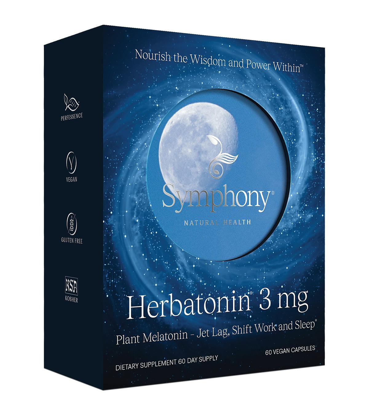 Symphony Herbatonin 3mg bottle front label highlighting plant-based sleep support