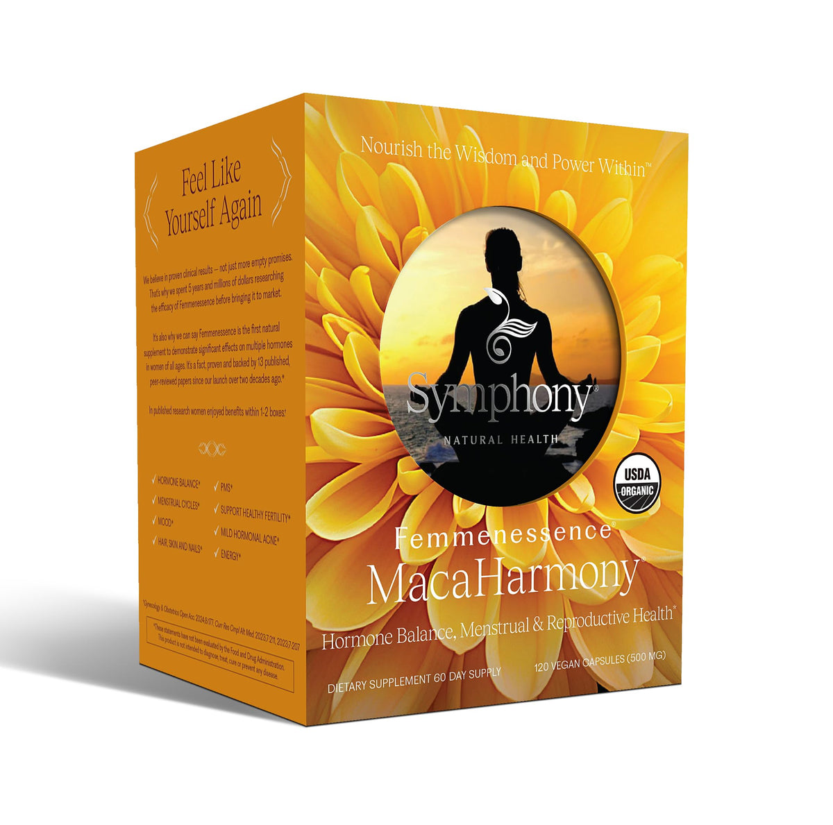 Femmenessence MacaHarmony bottle visual showing natural cycle balance support