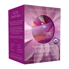Symphony Natural Health Femmenessence MacaLife bottle with capsules offering daily perimenopause support