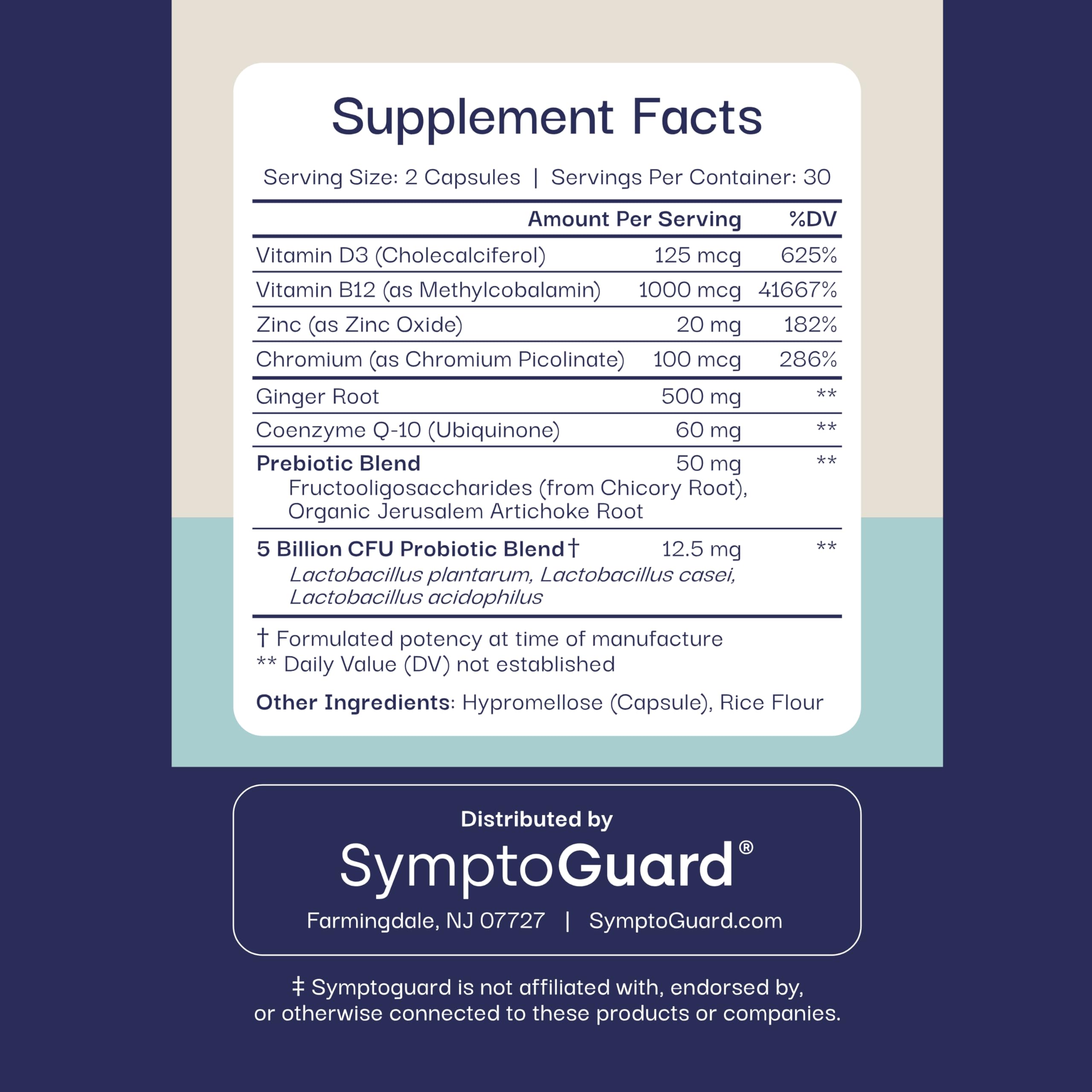 SymptoGuard GLP-1 bottle shown with daily routine scene promotes easy, consistent use.
