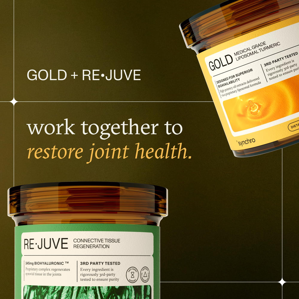 Synchro Gold packaging and bottle, conveys medical-grade quality.