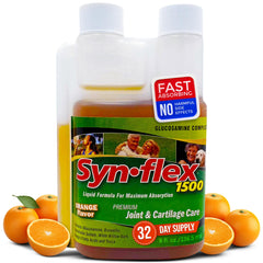 Synflex 1500mg liquid glucosamine–chondroitin bottle front for joint support.