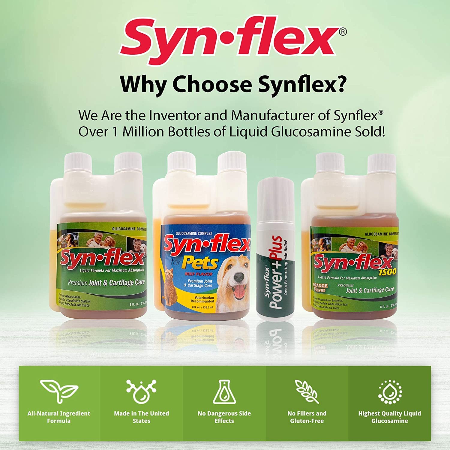 Synflex all-natural gluten-free labeling for clean nutritional support.
