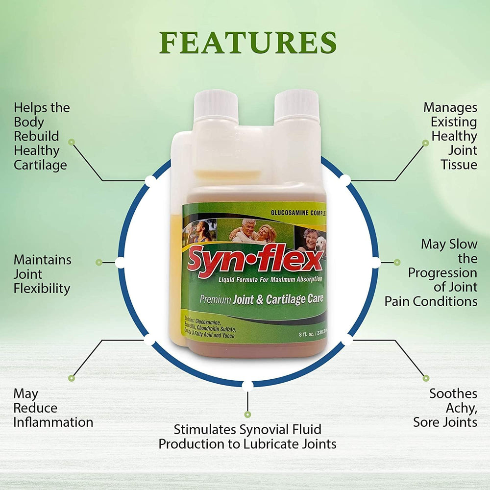 Synflex berry flavored liquid supplement mixed with water for easy intake