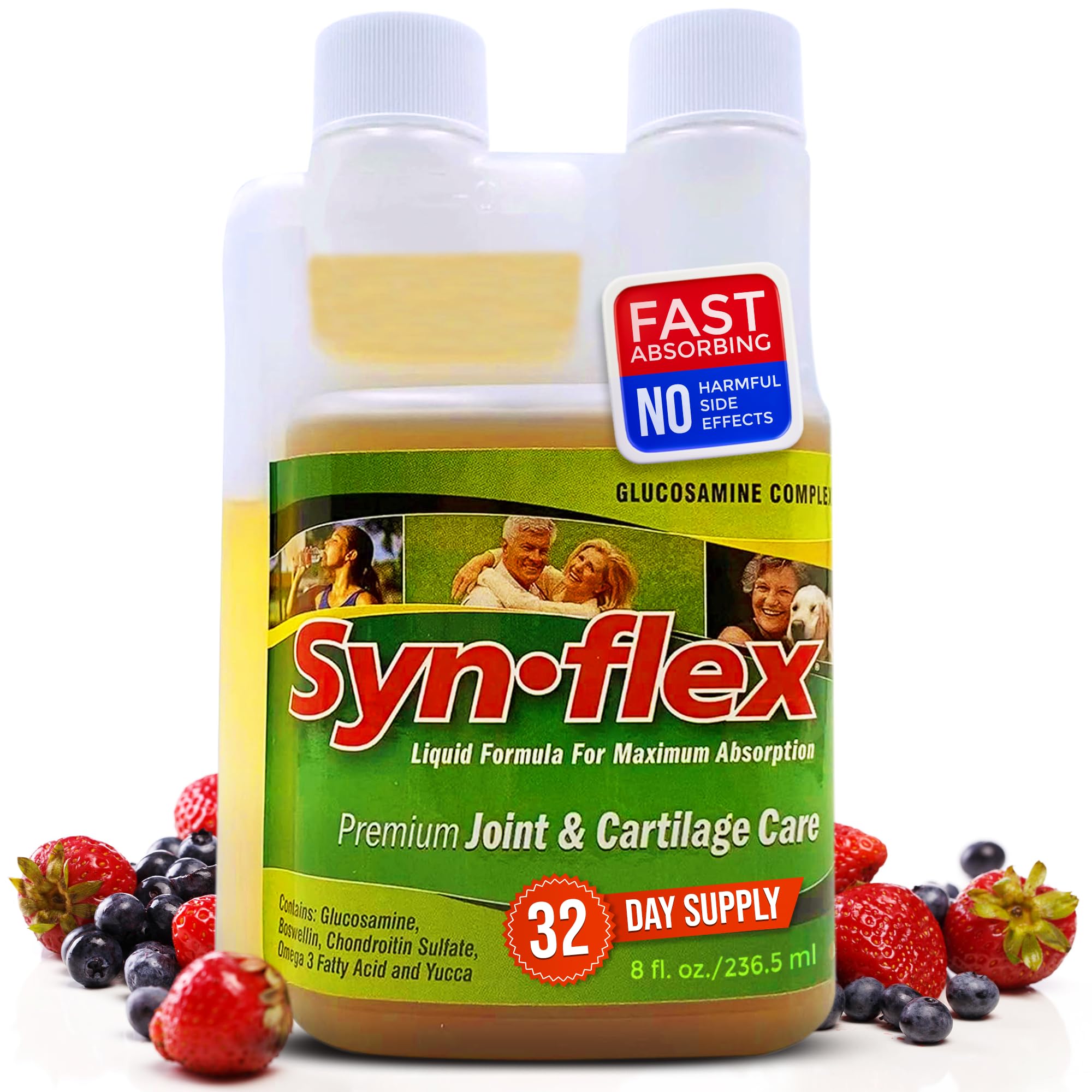 Synflex liquid glucosamine original formula bottle with berry flavor supports joints