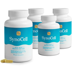 Synocell 4 pack bottle front showing packaging for joint support