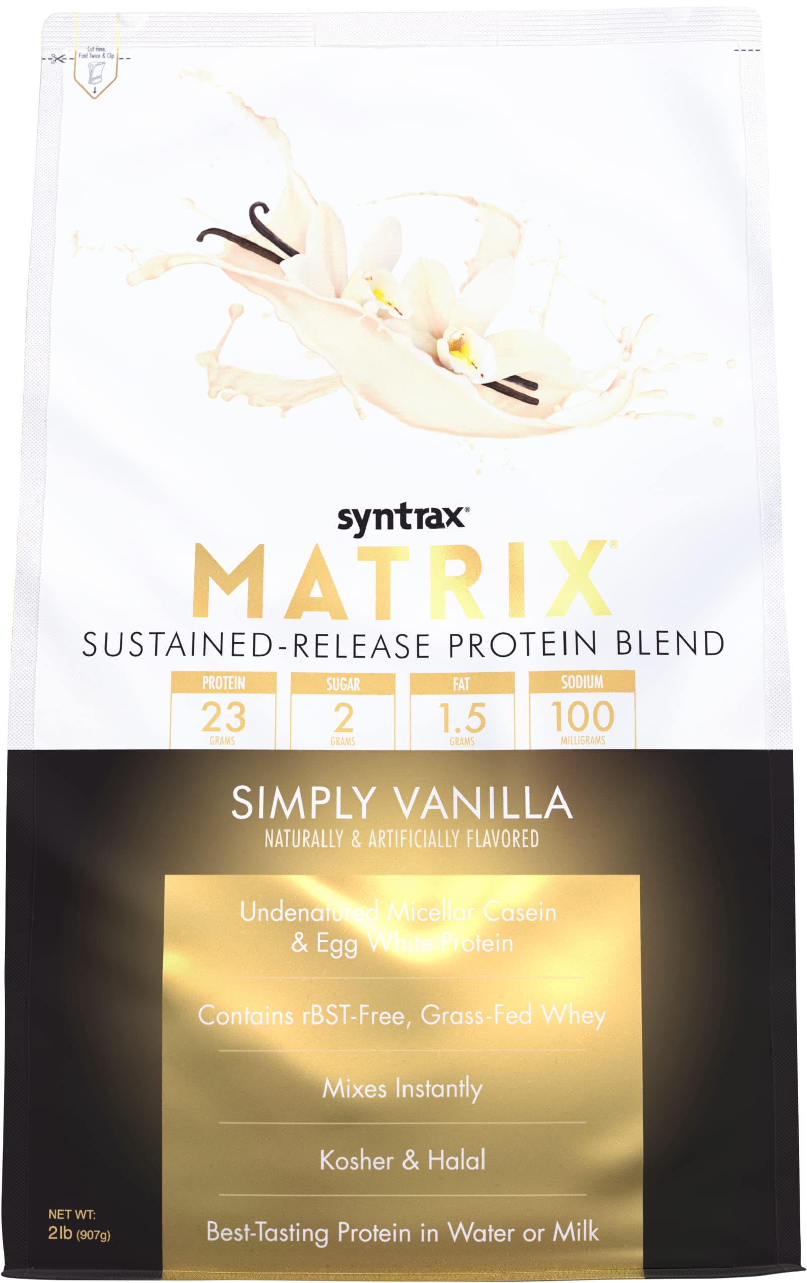 Syntrax Matrix bottle demonstrates sustained-release protein for steady energy between workouts