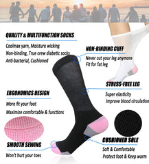 SYOLLAVE calcetines diabeticos crew suave, diseño de tiro medio para colocación fácil.