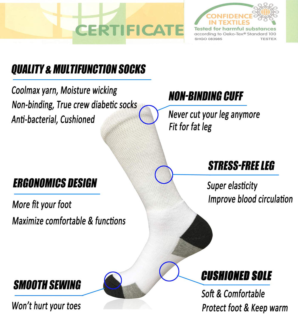 SYOLLAVE men's diabetic socks top-band design eases slip-on and ankle support