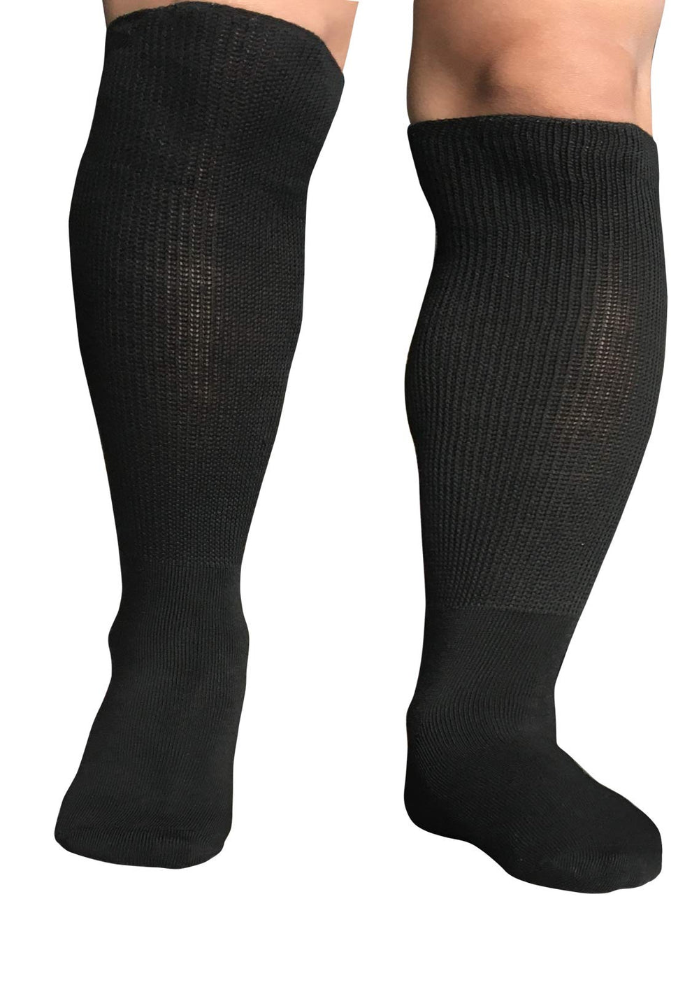 SYOLLAVE knee-high diabetic socks show loose fit for edema comfort.