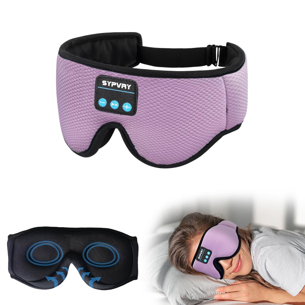 SYPVRY sleep mask Bluetooth headphones in purple with compact wireless design for bedtime listening.