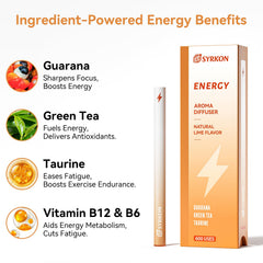 SYRKON green tea, guarana, taurine ingredients close-up for vitality