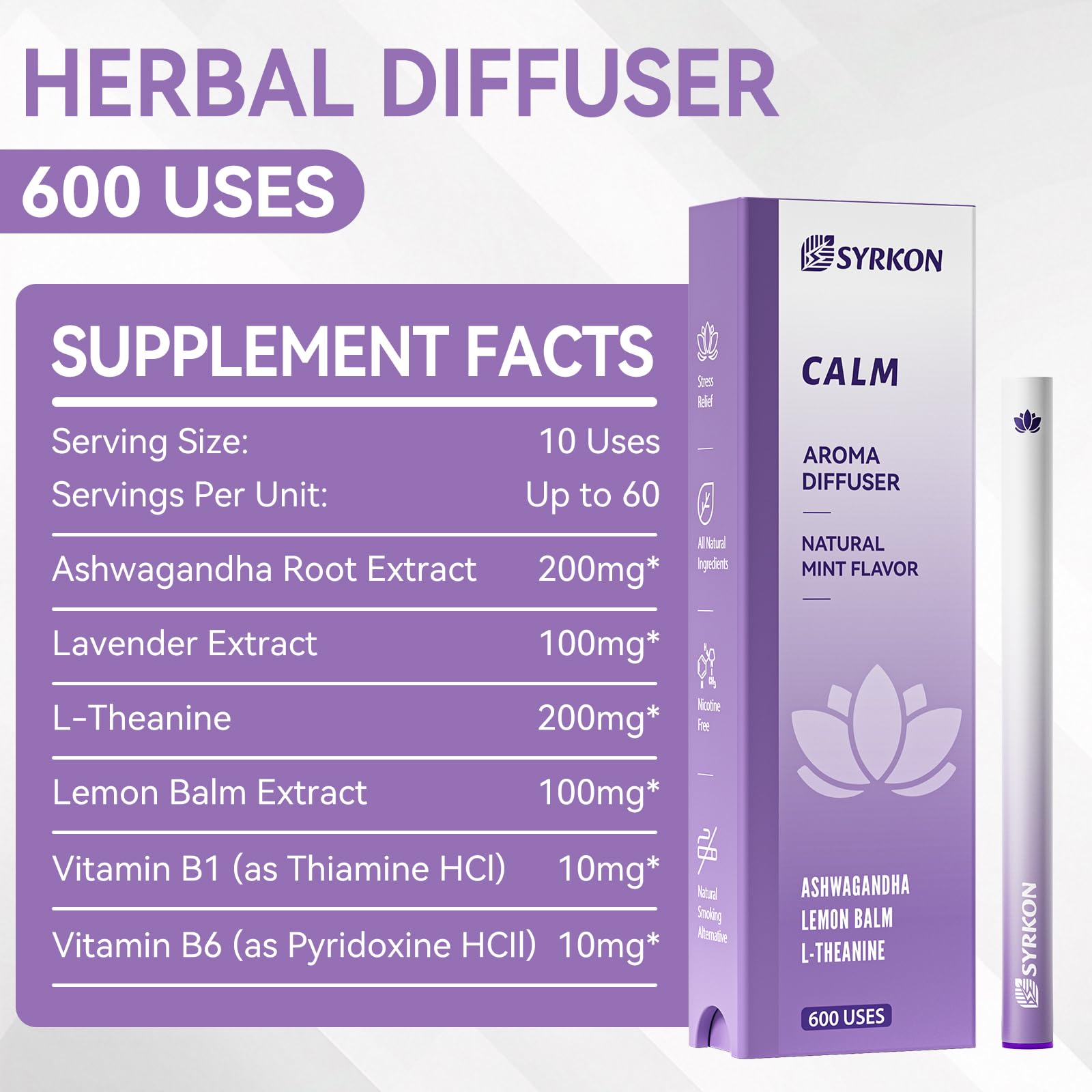 Syrkon diffuser pen with lemon balm scent for instant serenity on the go.