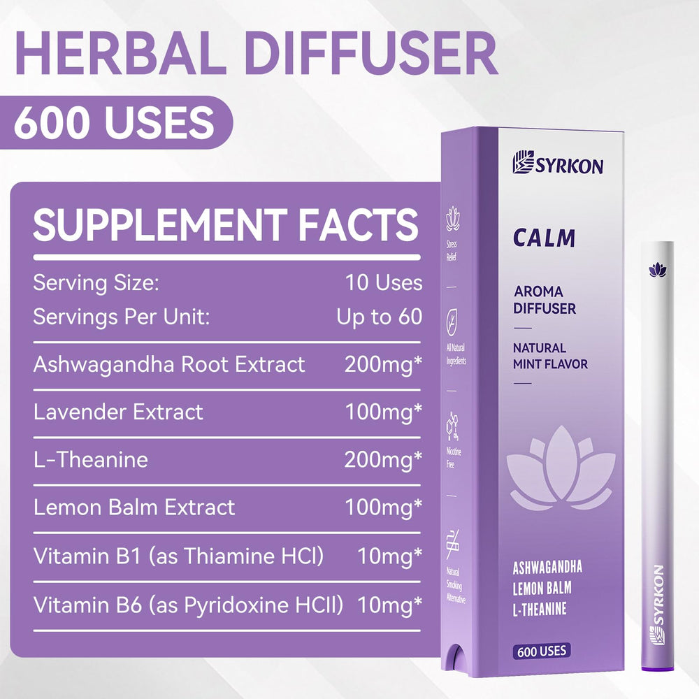 Syrkon diffuser pen with lemon balm scent for instant serenity on the go.
