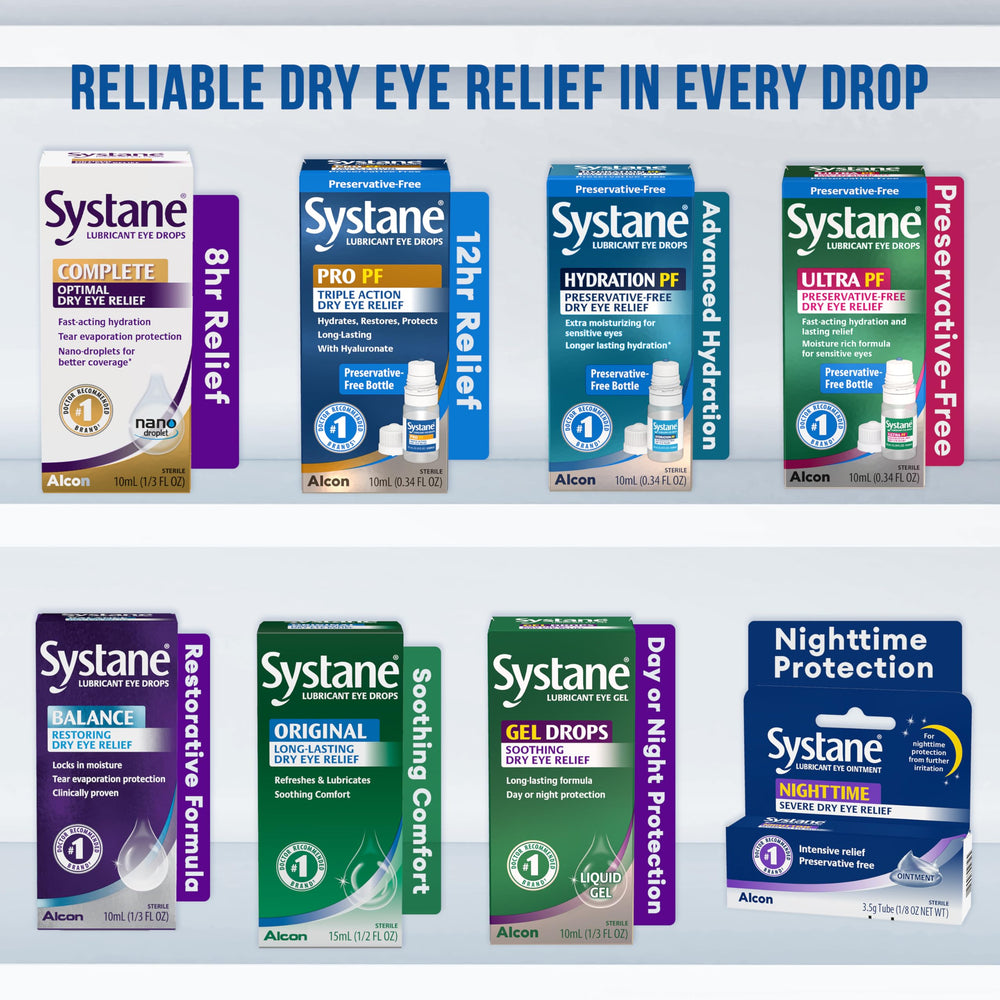 Systane Complete eye drops highlighted as a doctor-recommended artificial tears brand.
