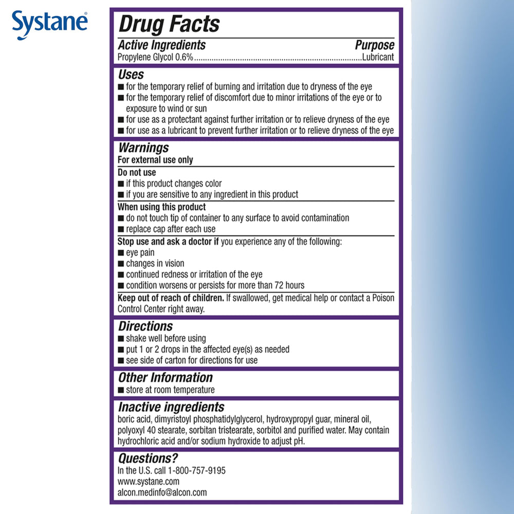 Systane Complete PF long-lasting relief concept with user applying drops.