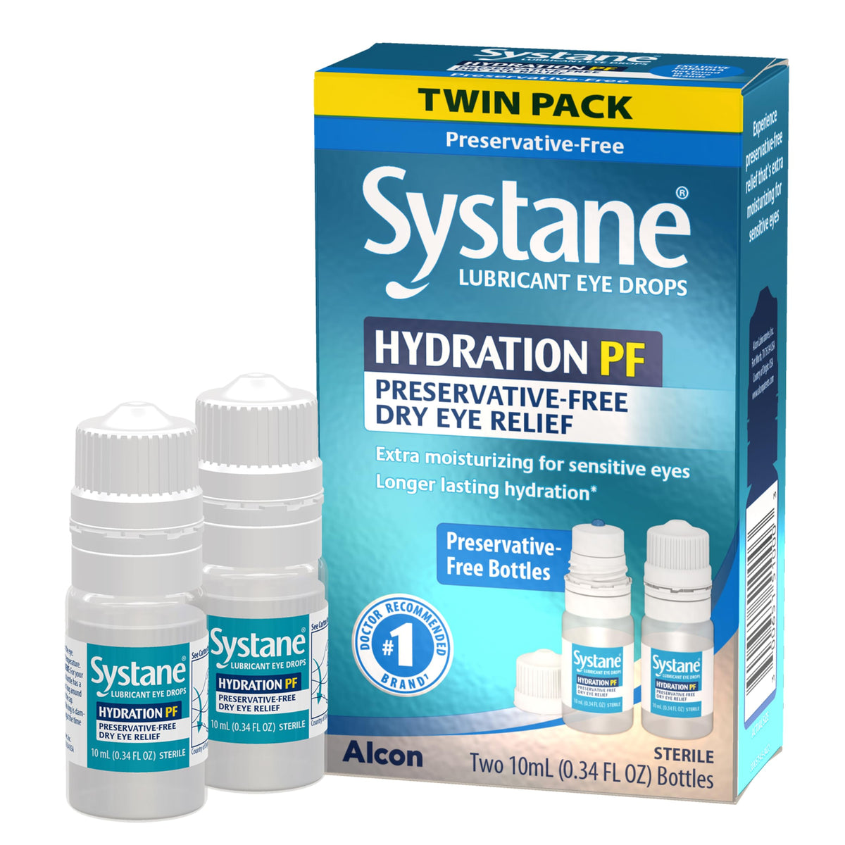 Systane Hydration bottle and dropper for quick eye lubrication.