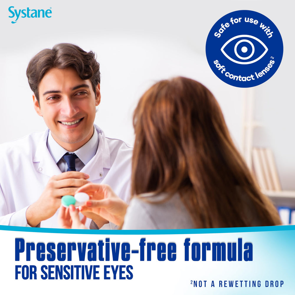 Systane Hydration Pf packaging emphasizes safe, lens-friendly hydration.