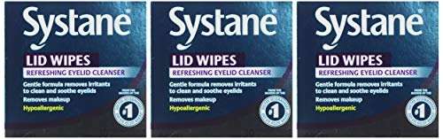 Systane Lid Wipes packaging with 3-pack display demonstrates convenient eyelid hygiene.