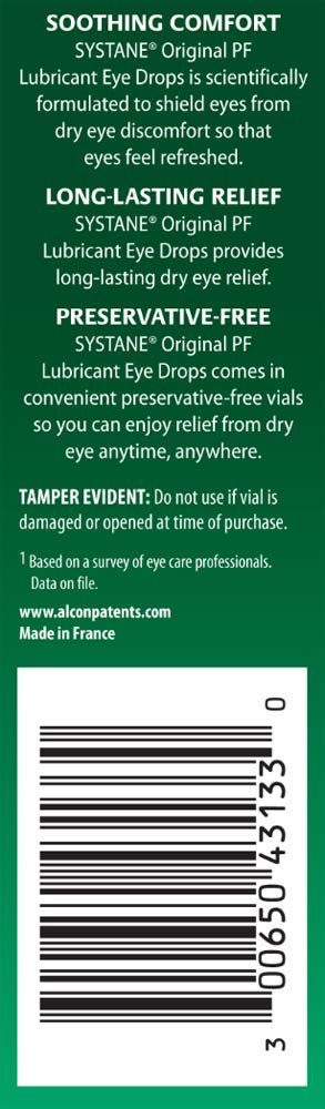 Systane lubricant eye drops dispense cap close-up highlighting precise dosing