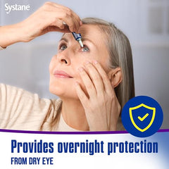 Systane Nighttime Eye Gel packaging shown, designed for overnight protection and comfort.
