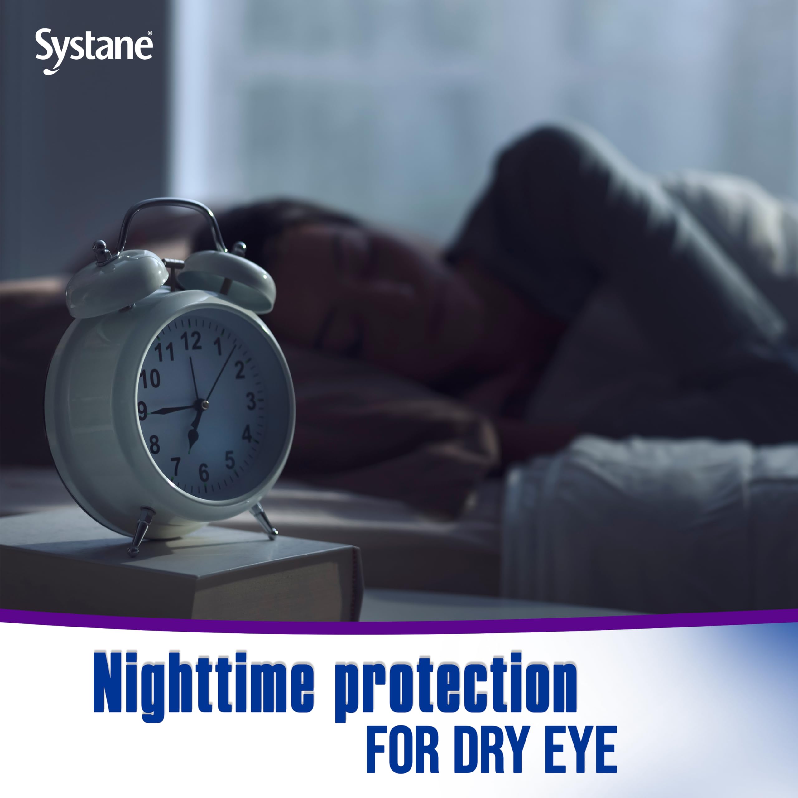 Systane Nighttime Eye Gel in-use shot suggests gentle application before bed.