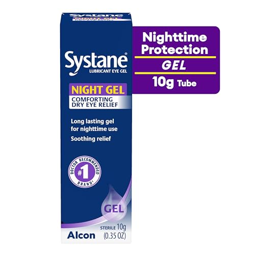 Systane Nighttime Eye Gel dispensing action demonstrates nighttime lubrication for dry eye relief.