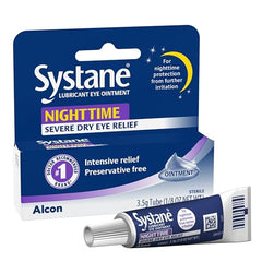 Systane Nighttime ointment application closeup shows smooth easy-to-use nightly relief