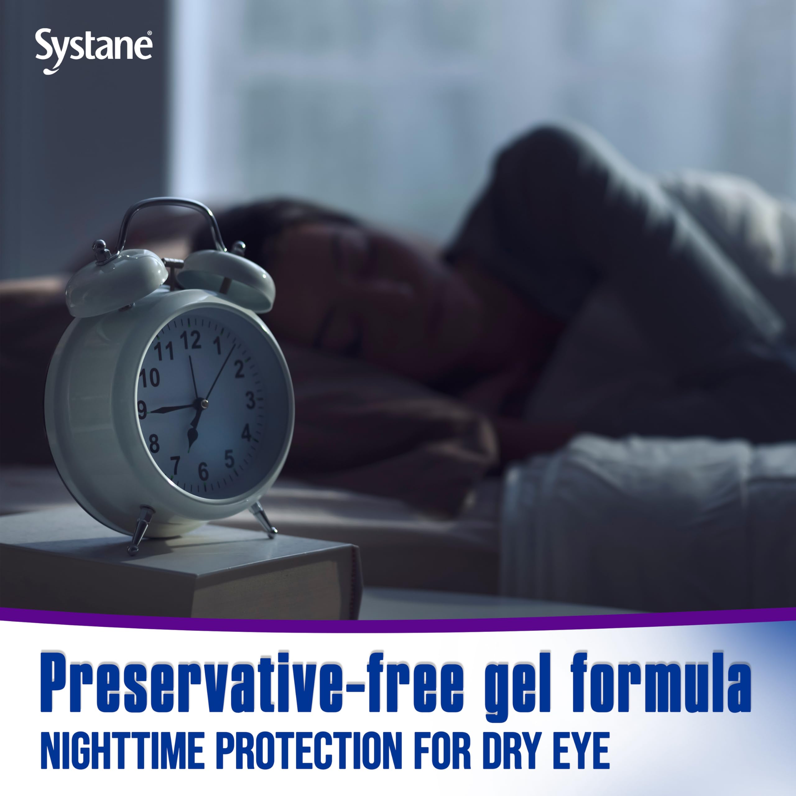 Systane Nighttime 3.5g tube packaging shown for easy bedside application