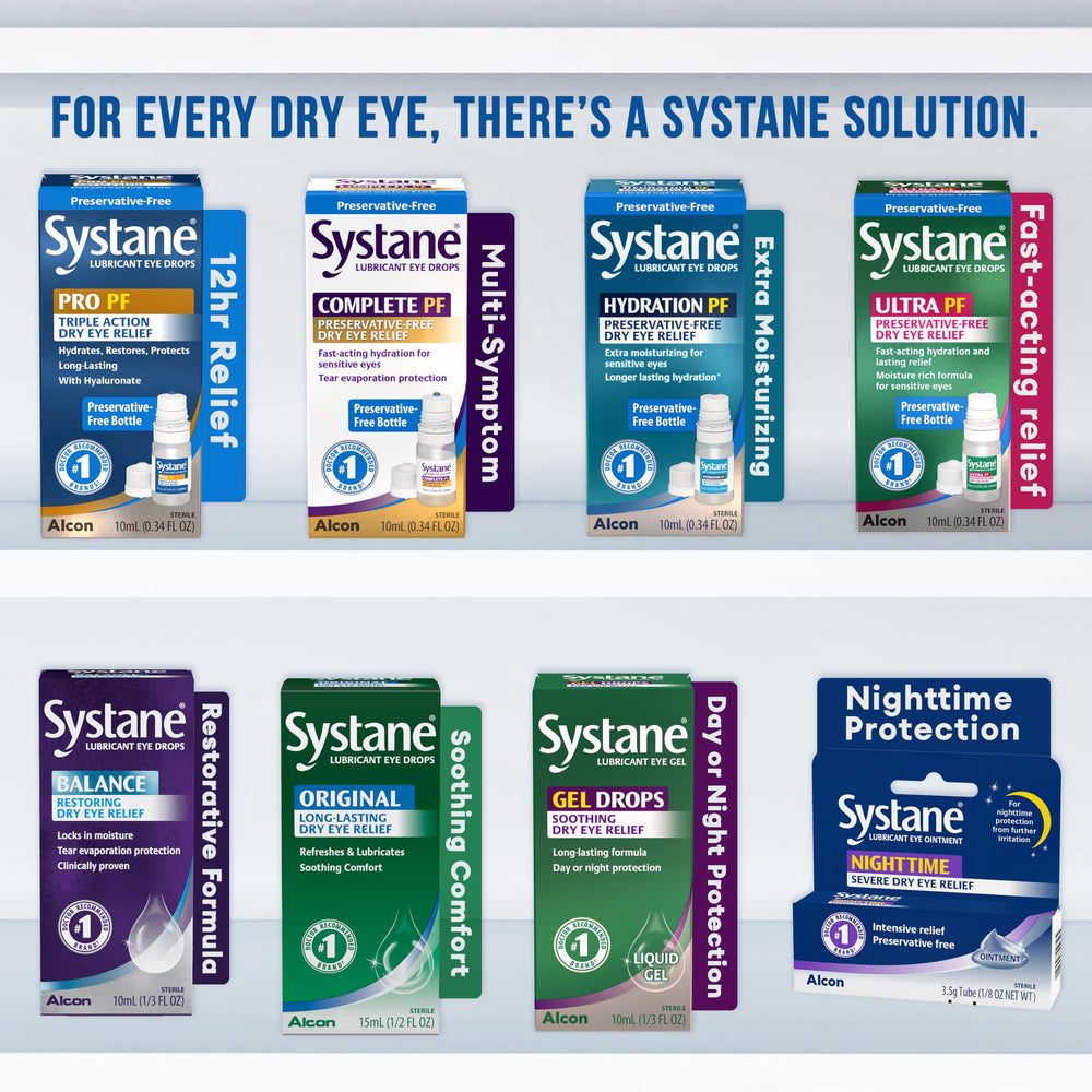 Systane Pro PF with contact lens icon indicates lens compatibility.