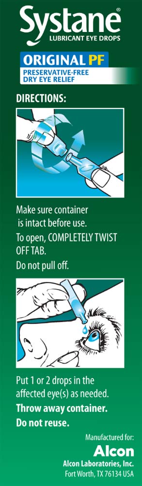 Systane single-use vial dispense for clean, portable moisture