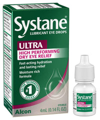 Systane Ultra bottle close-up showing extended protection for dry eye relief.