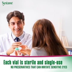 Systane Ultra drops being dispensed into the eye for fast relief.