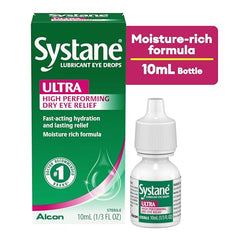 Systane Ultra dropper dispensing a precise drop for immediate relief.