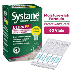Packaging for Systane Ultra eye drops shows multiple bottle sizes.