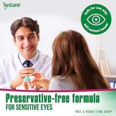 Close-up of dispensing Systane Ultra PF for fast hydration