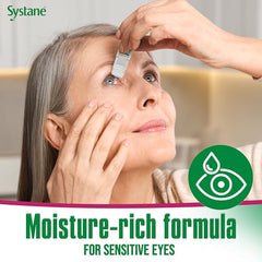 Systane Ultra preservative-free label detail suitable for sensitive eyes.
