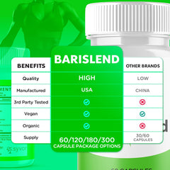 Barislend serving information on bottle reflects 30 servings per bottle for ongoing use.