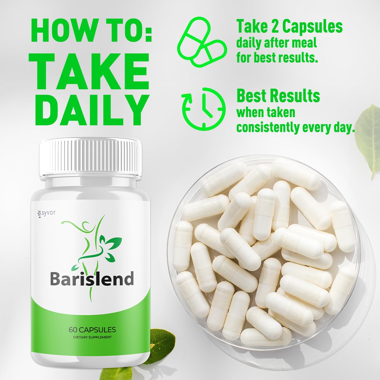 Syvor Barislend ingredients label illustrates all-natural components supporting general well-being.