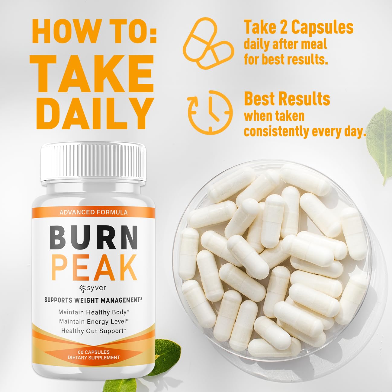 Syvor BurnPeak serving size box, full month of capsules