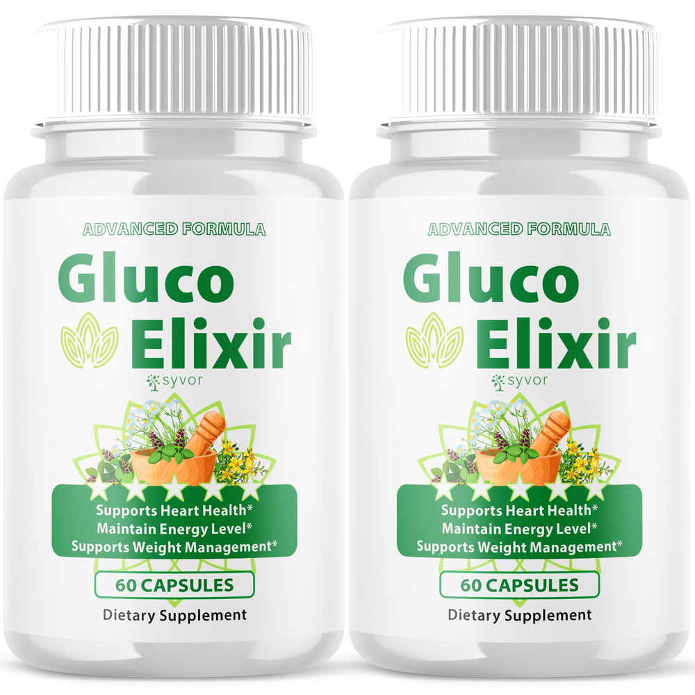 Syvor Gluco Elixir bottle 2-pack for easy daily supplementation.