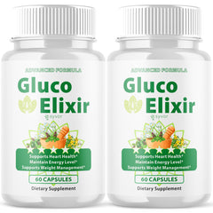 Syvor Gluco Elixir bottle 2-pack for easy daily supplementation.
