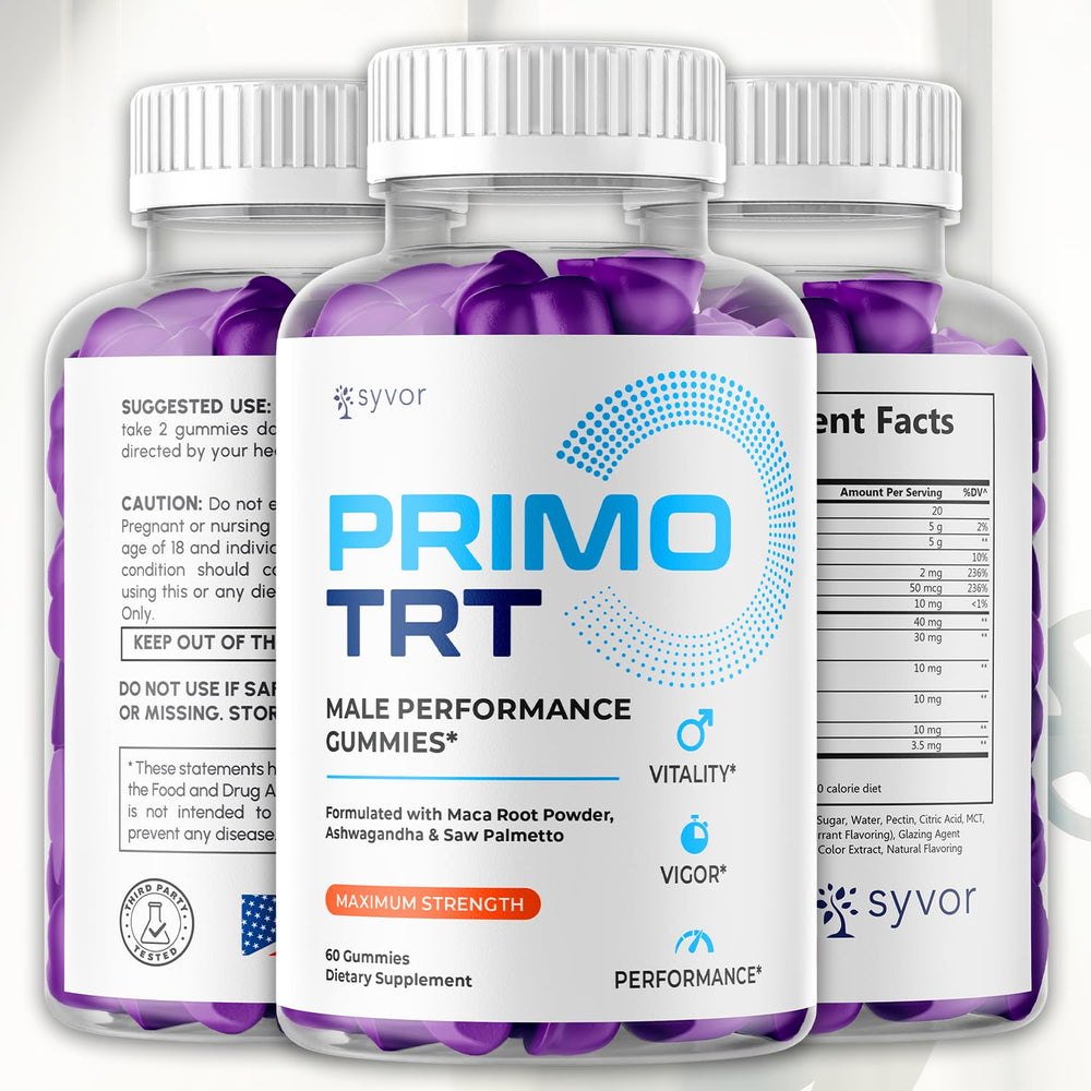 Syvor Primo TRT Gummies two-pack box side for convenient routine